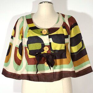 Elevenses Cropped Button Front Lined 3/4 Sleeve Swing Jacket Retro Mod Sz 6